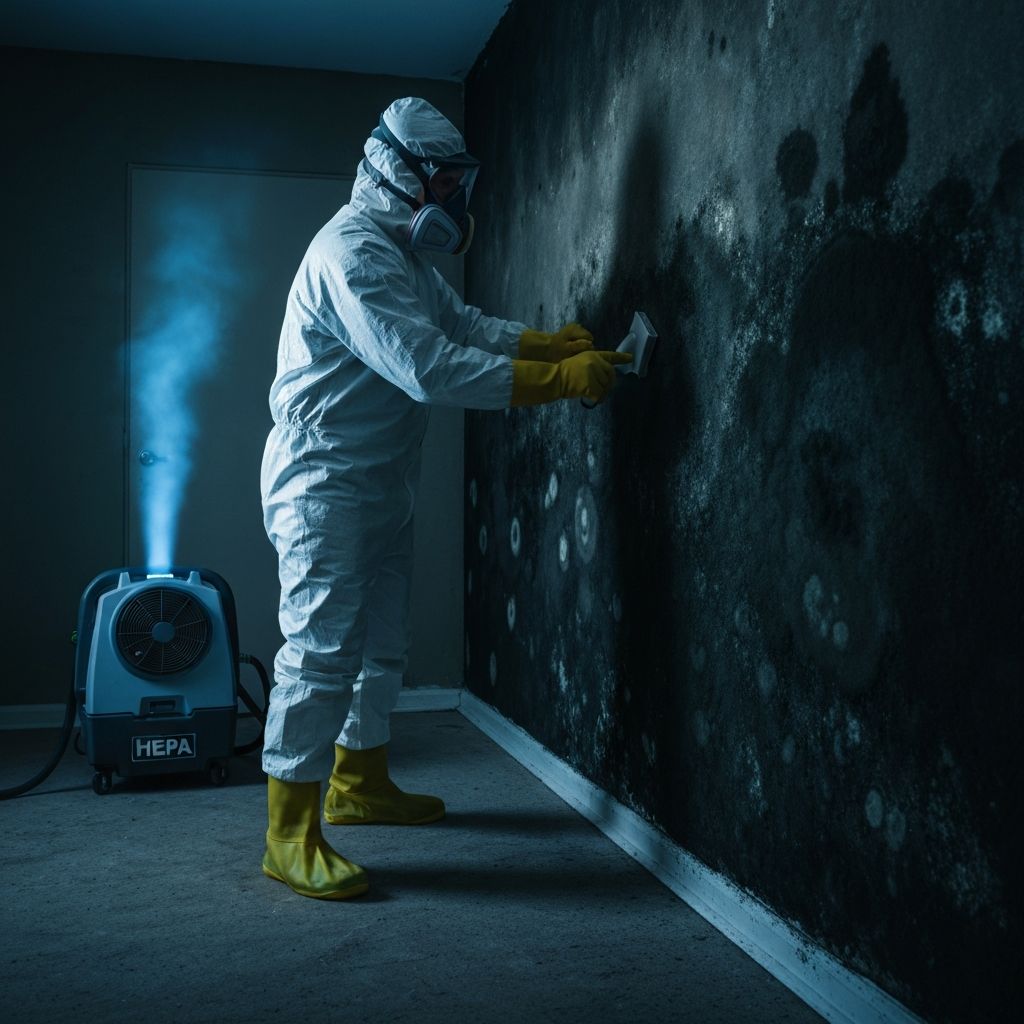 Black mold treatment and removal in progress