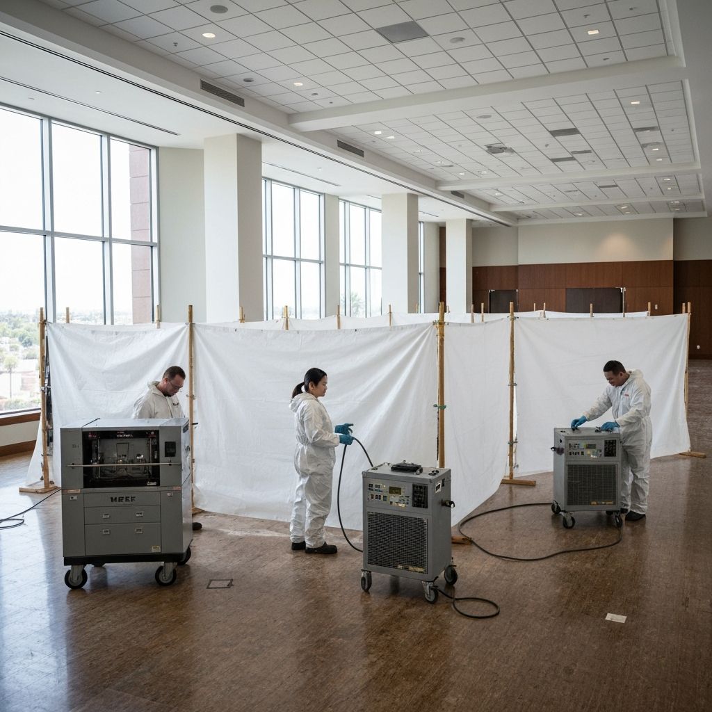 Commercial mold remediation team working in office building